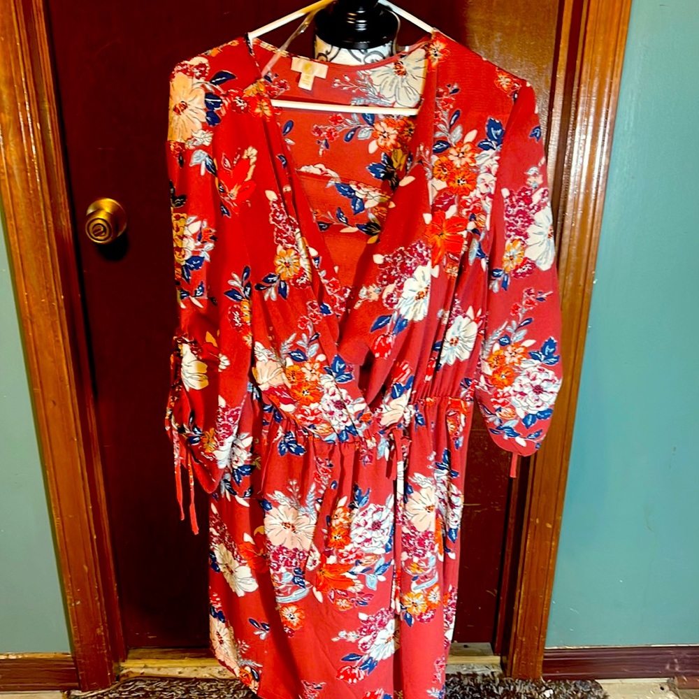 Women floral print wrap dress